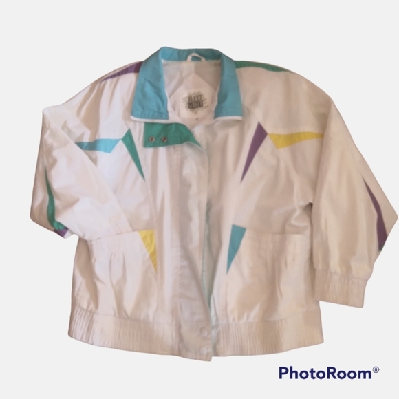 FLEET STREET 80's vibe white jacket with color blocks - Picture 3 of 8